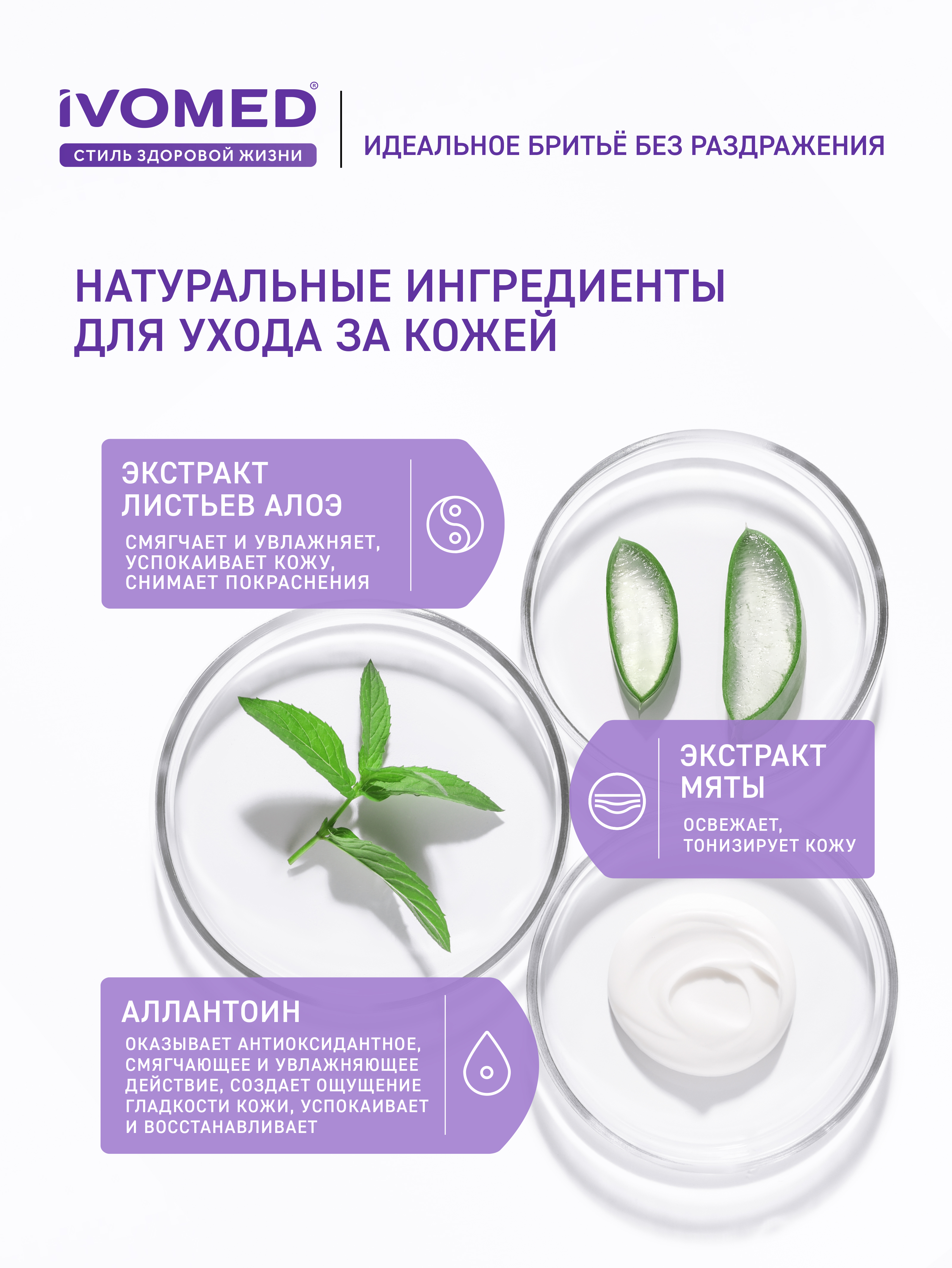 Ингредиенты в пене для бритья IVOMED MEN "Тонус и Энергия" для всех типов кожи, 200 мл