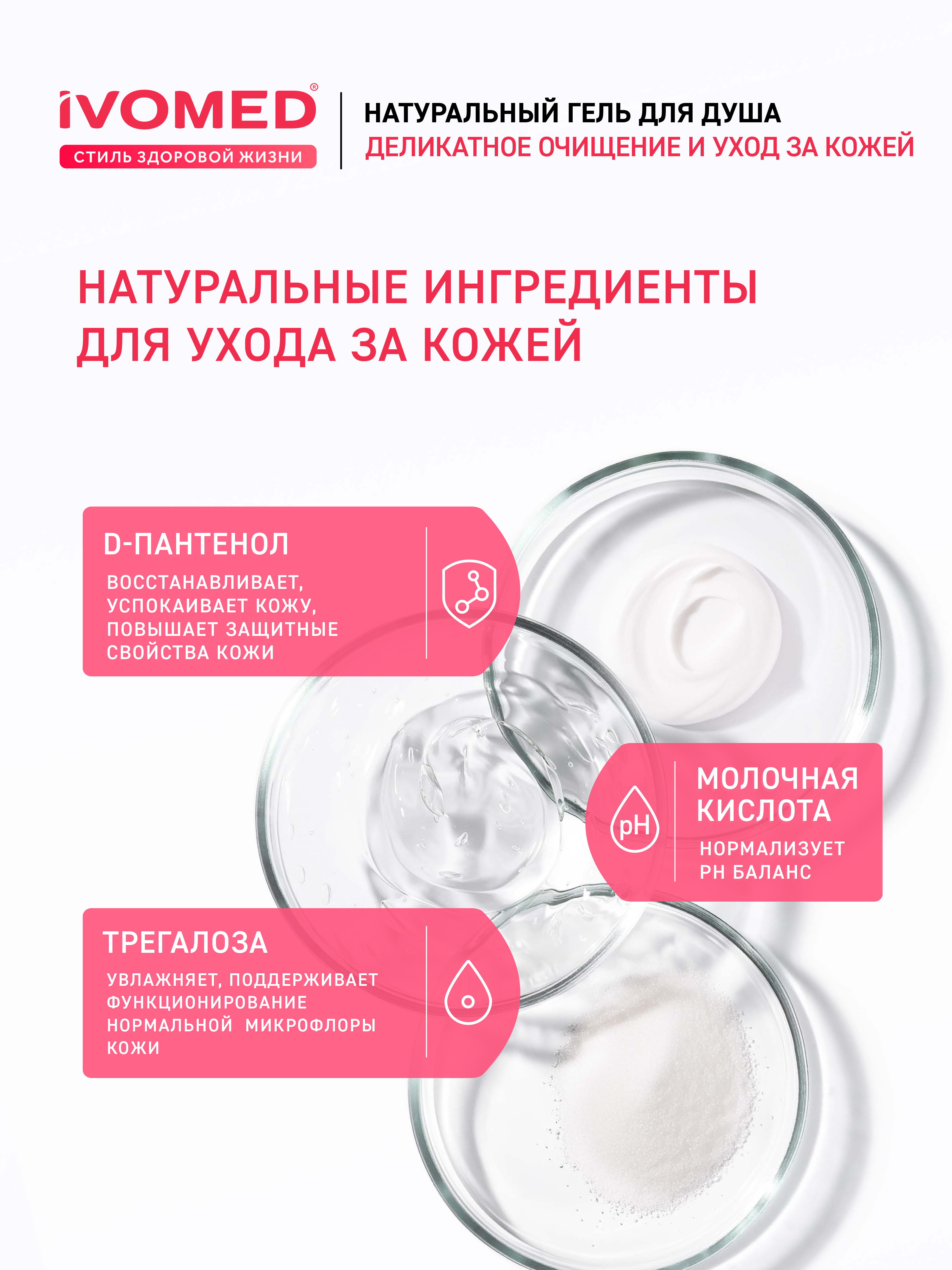 Состав геля для душа IVOMED "Увлажнение и восстановление", 300 мл