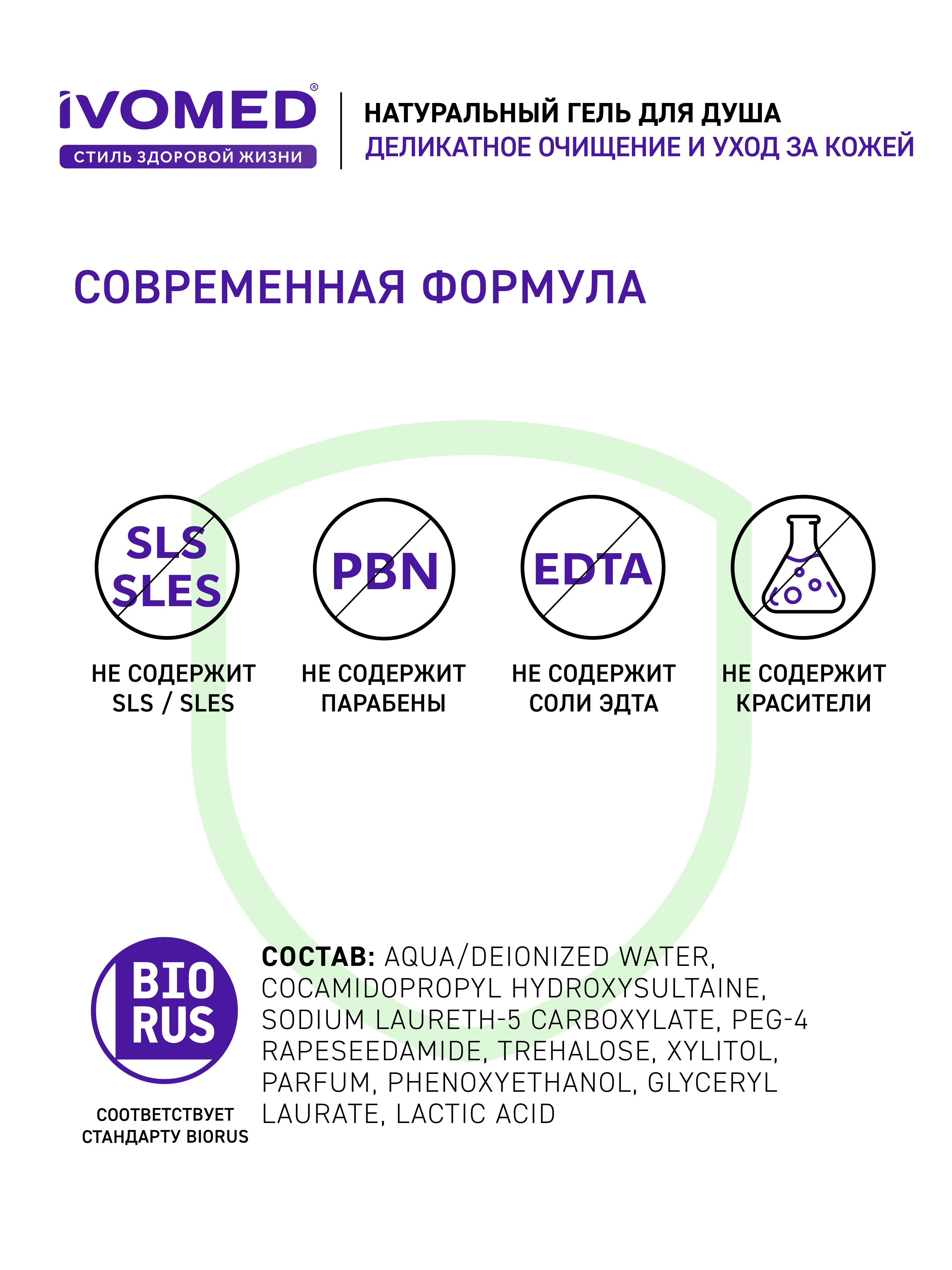 Состав геля для душа IVOMED MEN "Увлажнение и восстановление", 300 мл