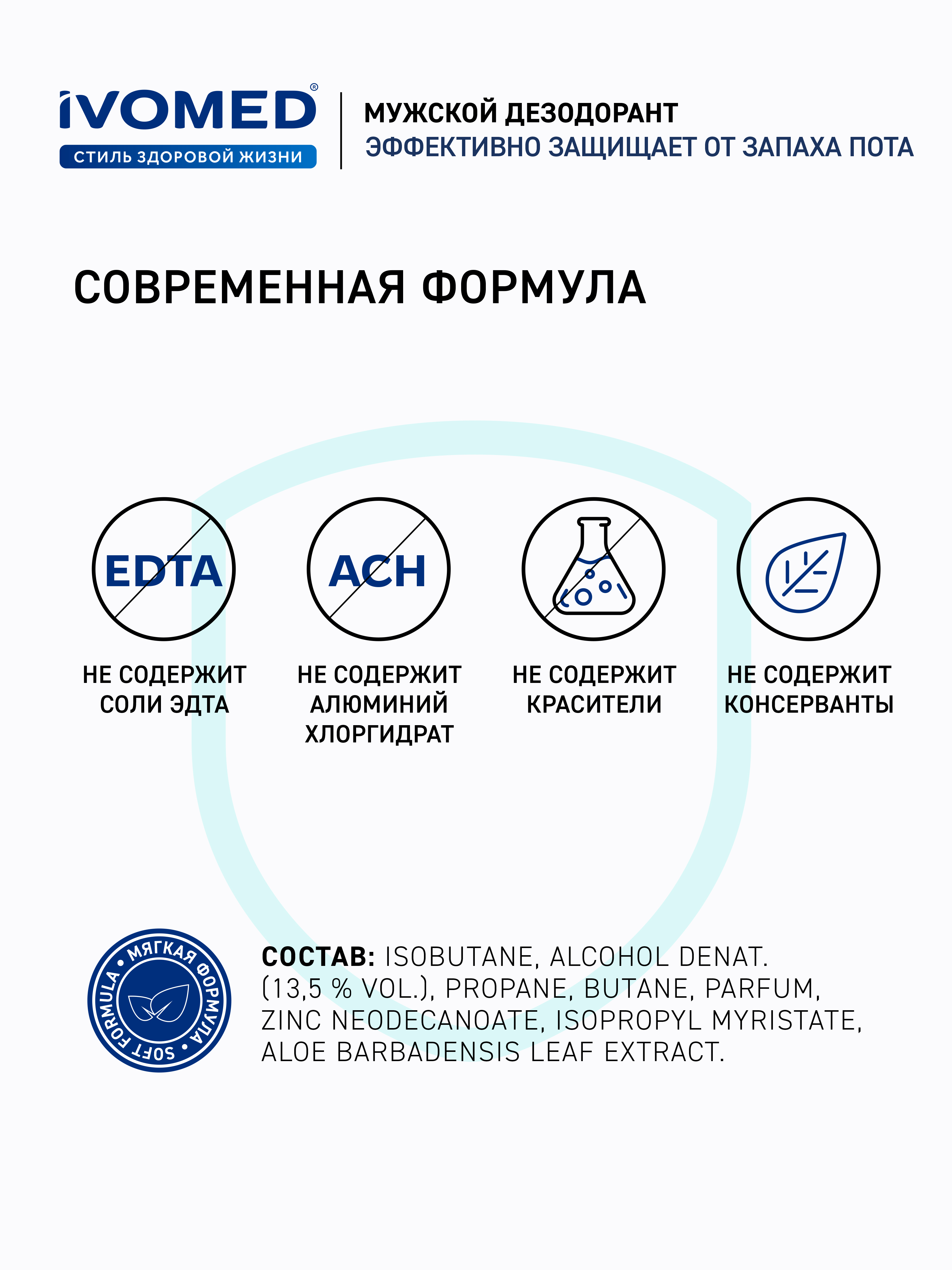 Состав дезодоранта мужского IVOMED MEN для всех типов кожи, 150 мл