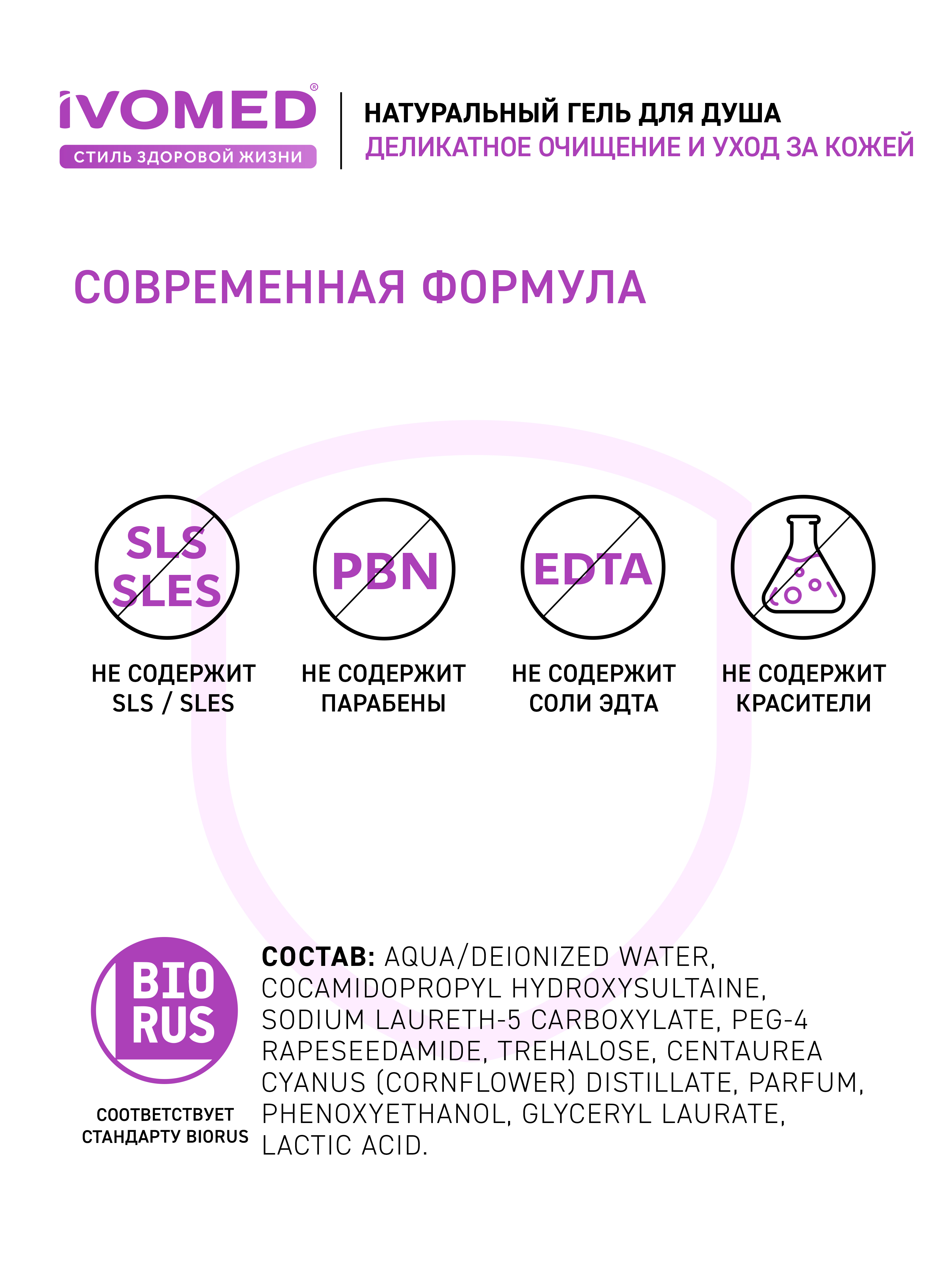 Состав геля для душа IVOMED "Двойное увлажнение", 300 мл